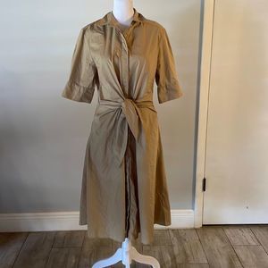 [Lauren Ralph Lauren] Tan Button Down Tie Front Midi Dress - Size 8
